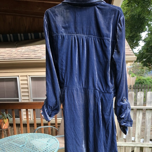 Anthropologie size 12 blue velvet dress with built in belt - Picture 3 of 6